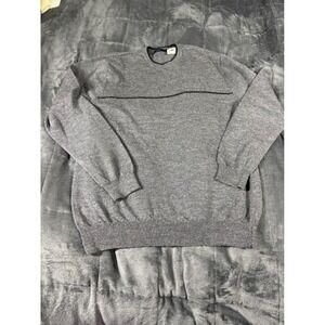 Bossini Mens Large 100% Pure‎ Merino Wool Crewneck Sweater Grey Striped Woolmark